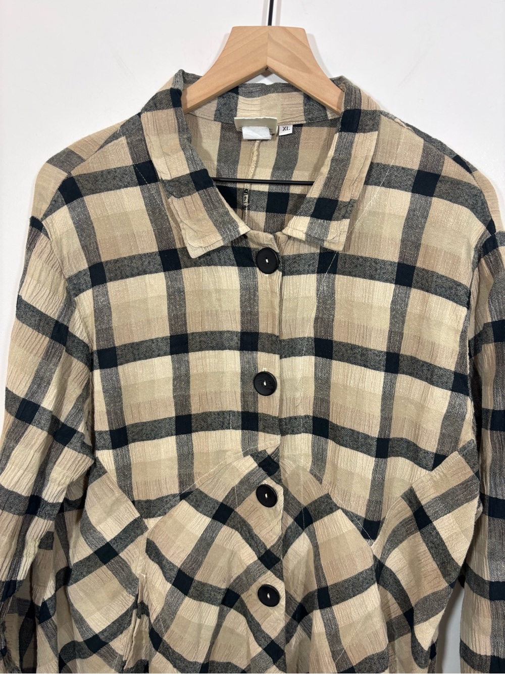 Mill Valley Hobo Shirt XL asymmetric button-down plaid shirt Lagenlook Artsy - Picture 3 of 11